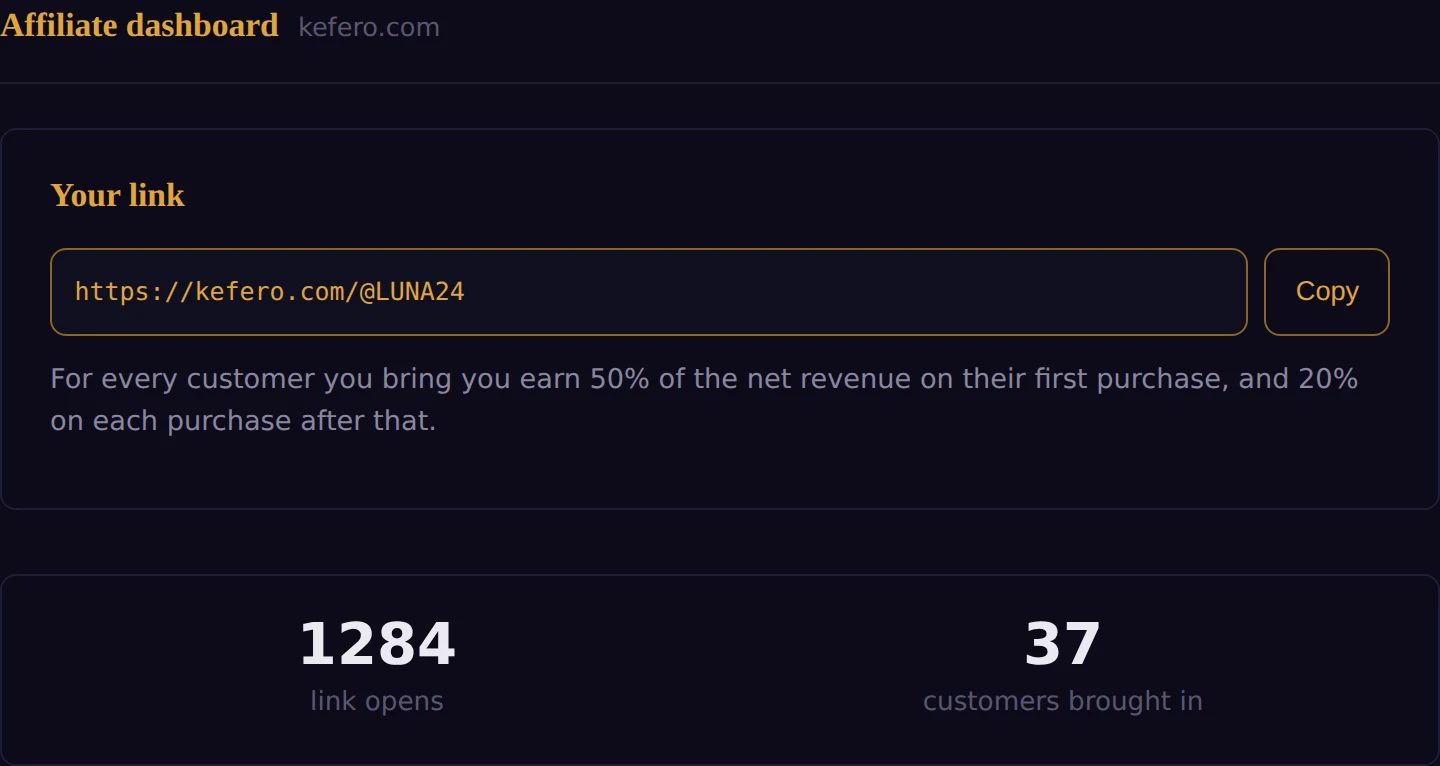 Affiliate dashboard