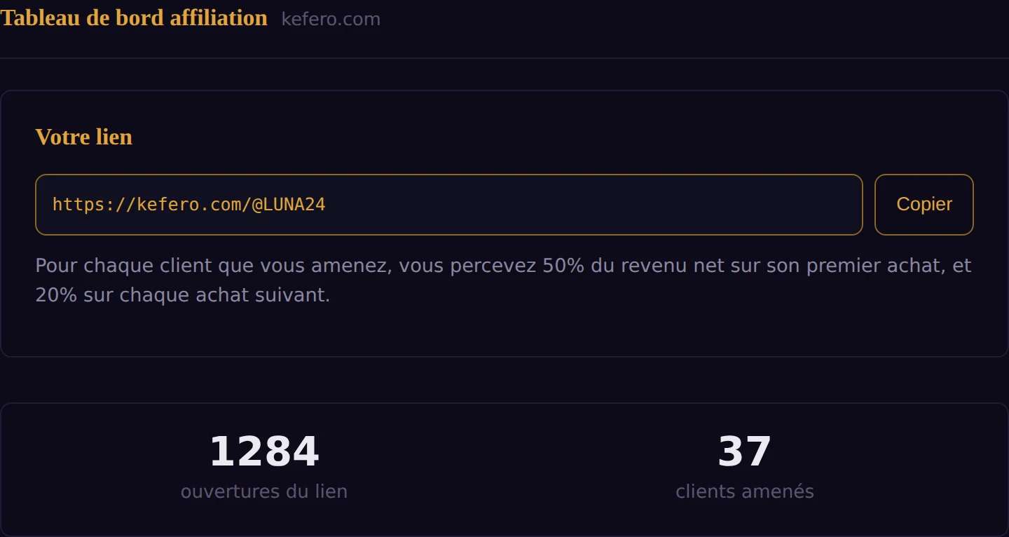 Tableau de bord affiliation