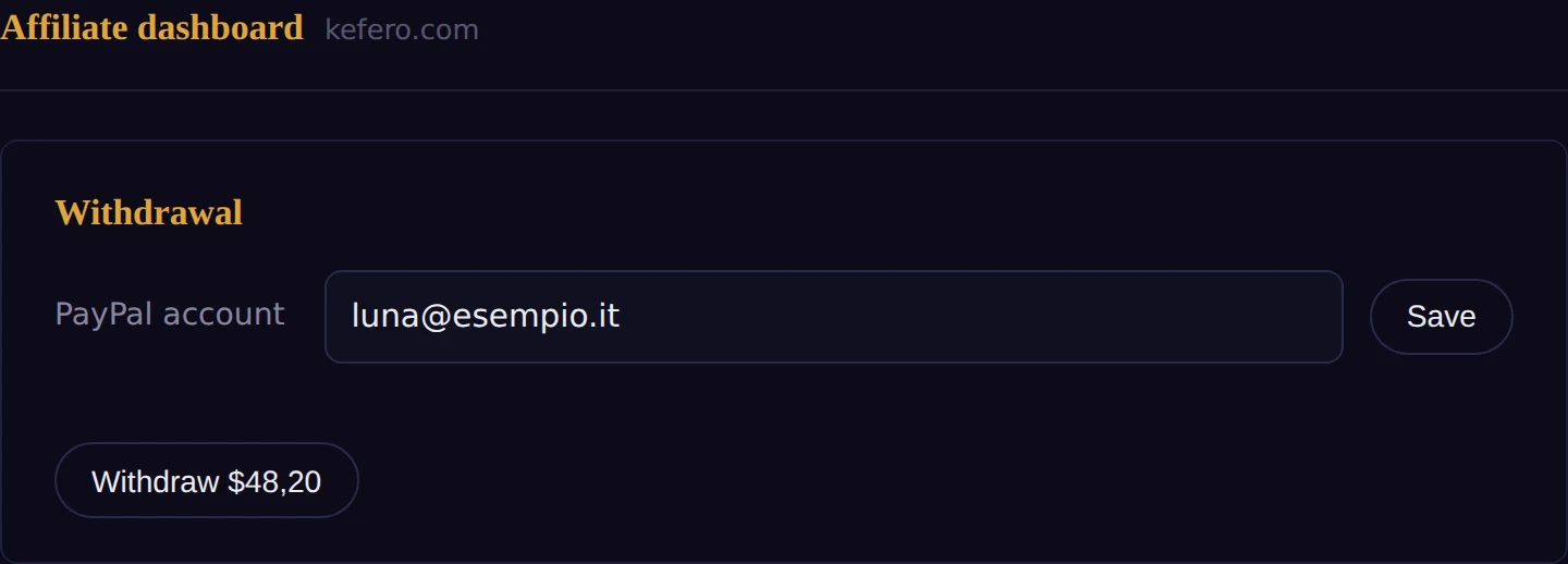 Affiliate dashboard