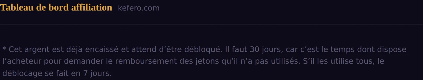 Tableau de bord affiliation