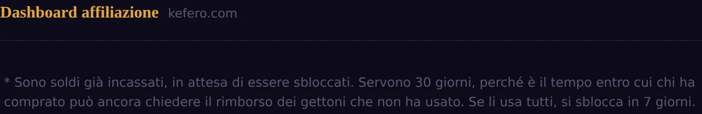 Dashboard affiliazione