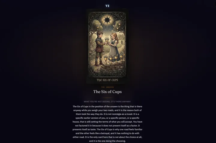 One card opened full screen, with the text written for its position.