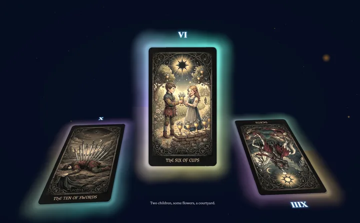 Three cards turned during the film, with their name and number.